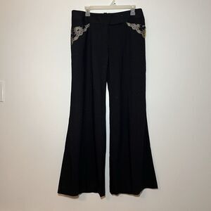 Tom K Nguyen Black Dot and Lace Embellished Wide Leg Trouser Pants NEW Y2K Sz 10